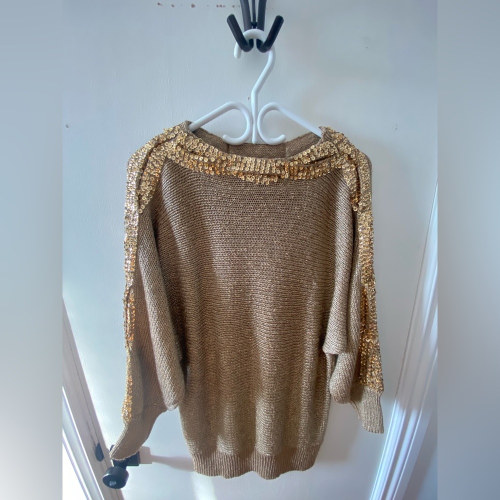 Thick knit sweater with gold beading and sequins SMALL TO MEDIUM